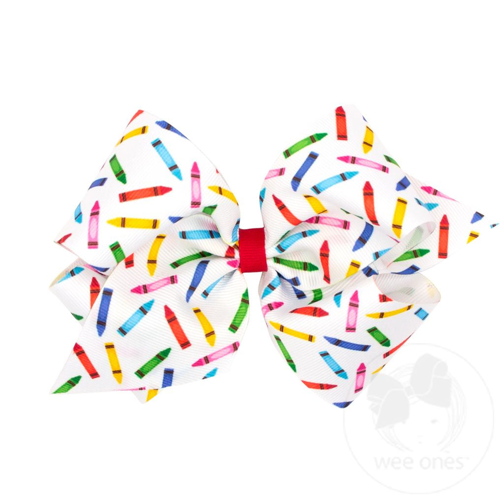 School Print Grosgrain Hair Bow