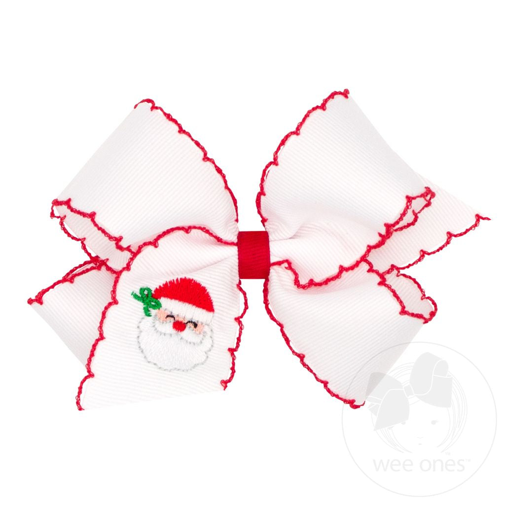 Christmas Embroidered Bow - White/Red Santa
