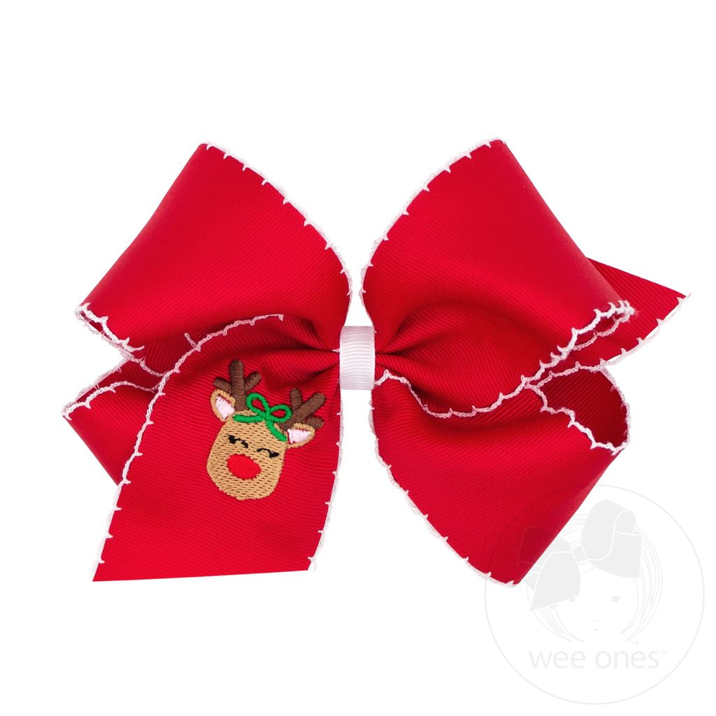 Christmas Embroidered Bow - Red Reindeer