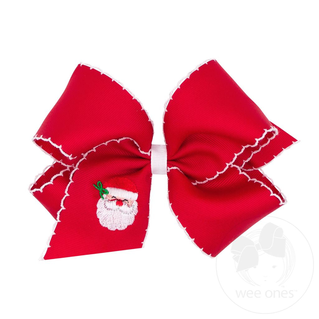 Christmas Embroidered Bow Red/White Santa