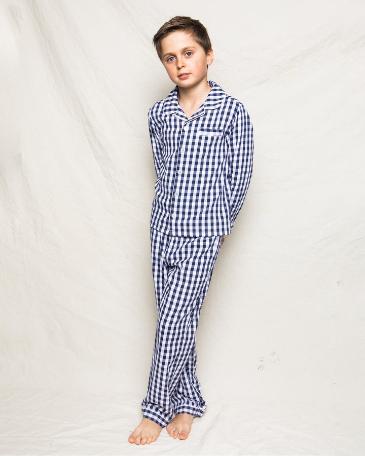Petite Plume Navy Gingham Twill Pajama Set