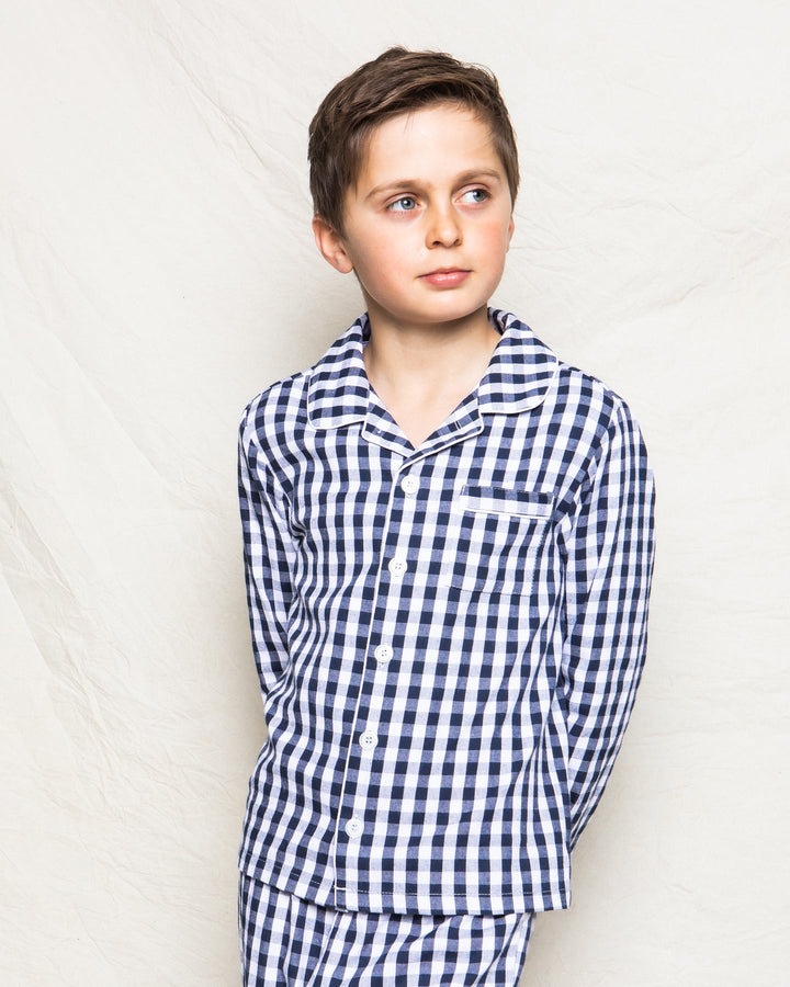 Petite Plume Navy Gingham Twill Pajama Set