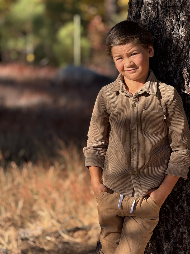 Erin Cord Hooded Shirt - Tan