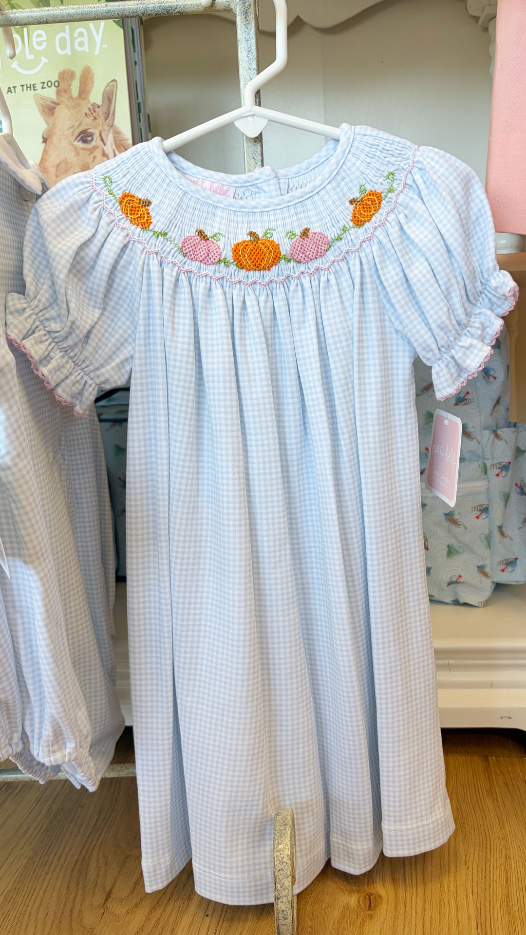 Pumpkin Bishop Dress - Blue Gingham Knit
