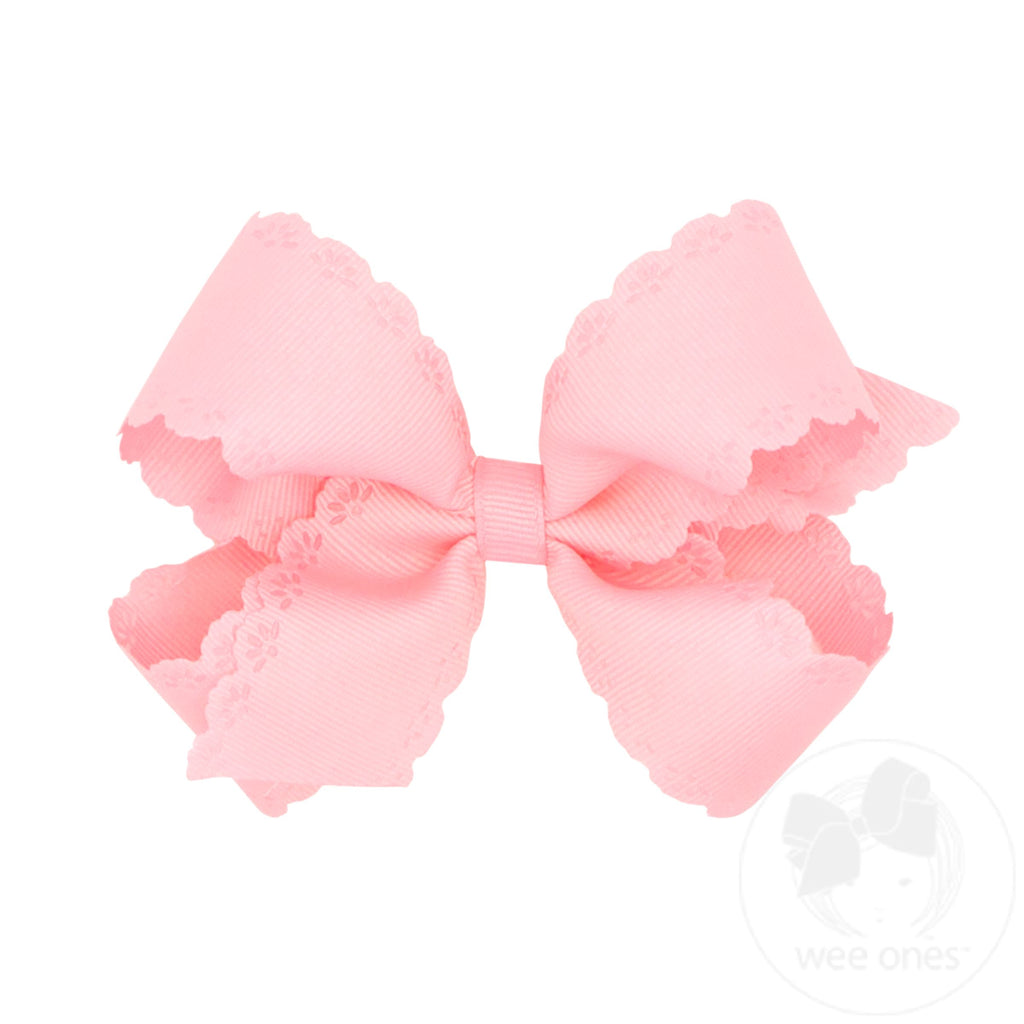 Grosgrain Bow with Eyelet Flower-Embossed Edges