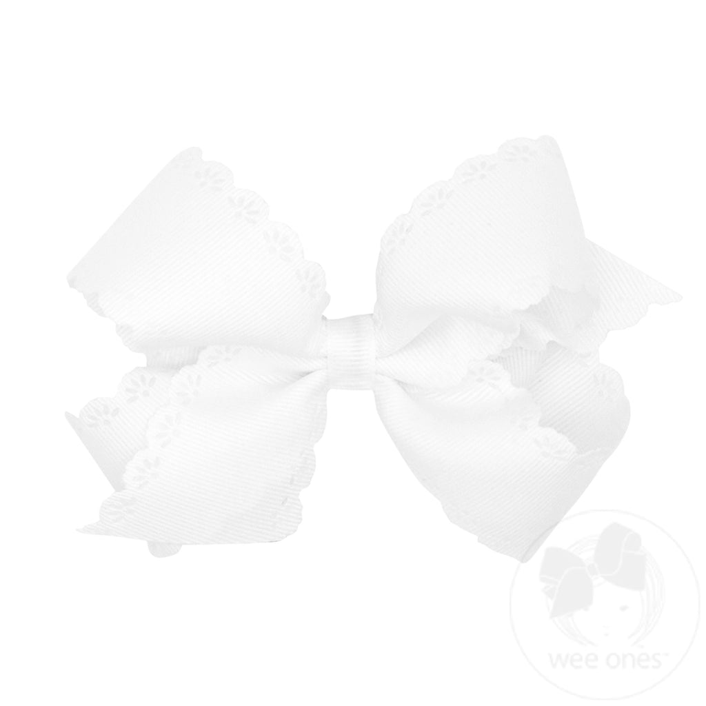 Grosgrain Bow with Eyelet Flower-Embossed Edges