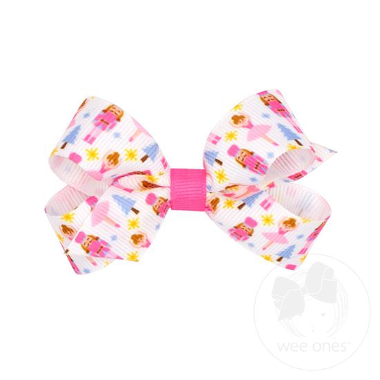 Holiday-Themed Pink Nutcracker Printed Grosgrain Hair Bow