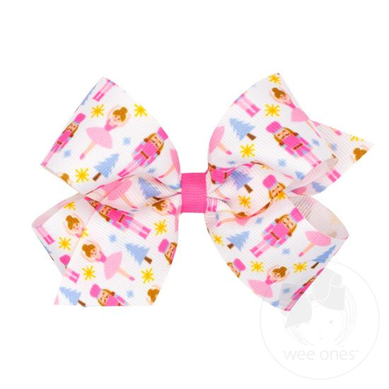 Holiday-Themed Pink Nutcracker Printed Grosgrain Hair Bow