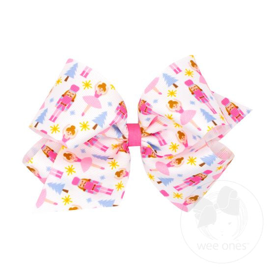 Holiday-Themed Pink Nutcracker Printed Grosgrain Hair Bow