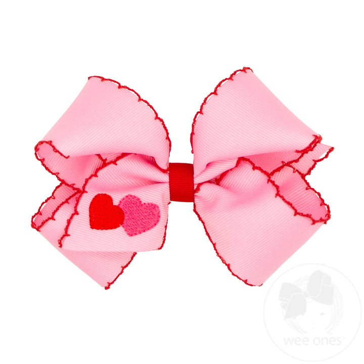 Double Heart Embroidered Hair Bow