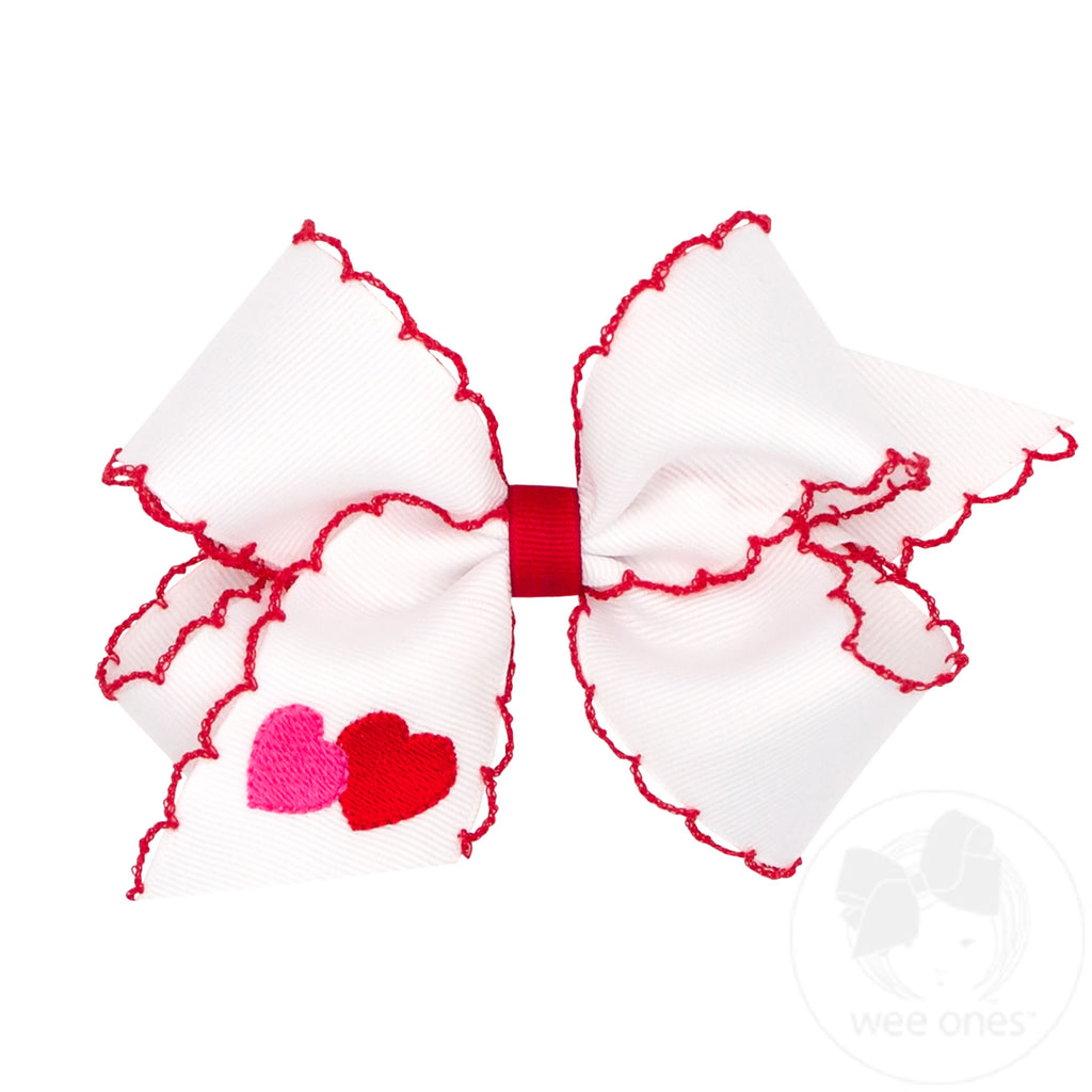 Double Heart Embroidered Hair Bow