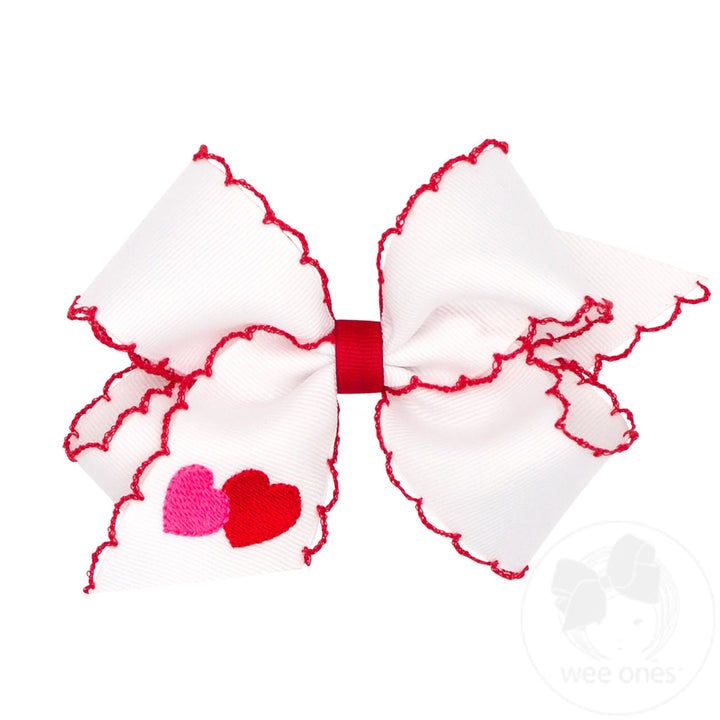 Double Heart Embroidered Hair Bow