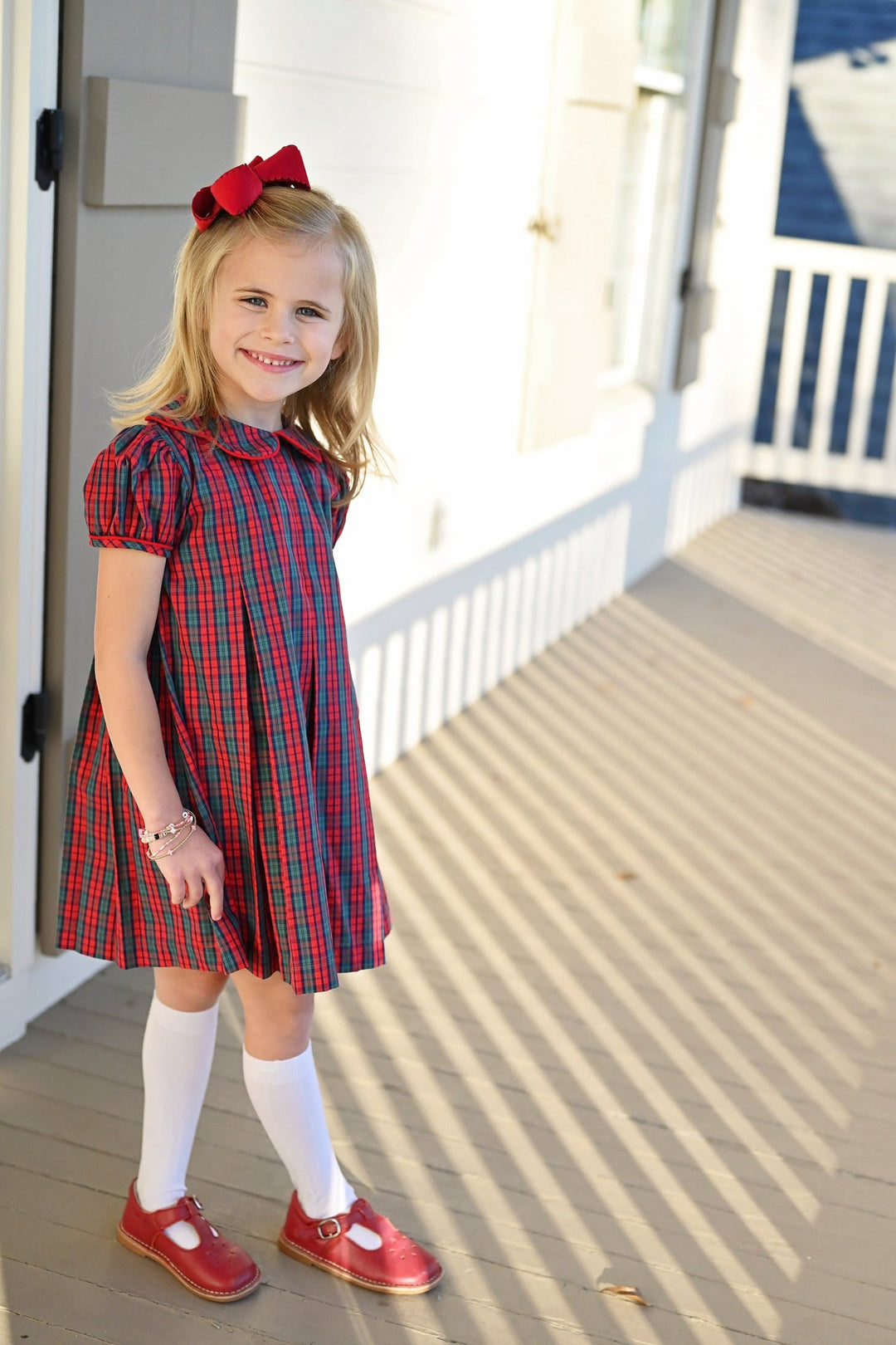 Paige Pleat Dress - Red Christmas