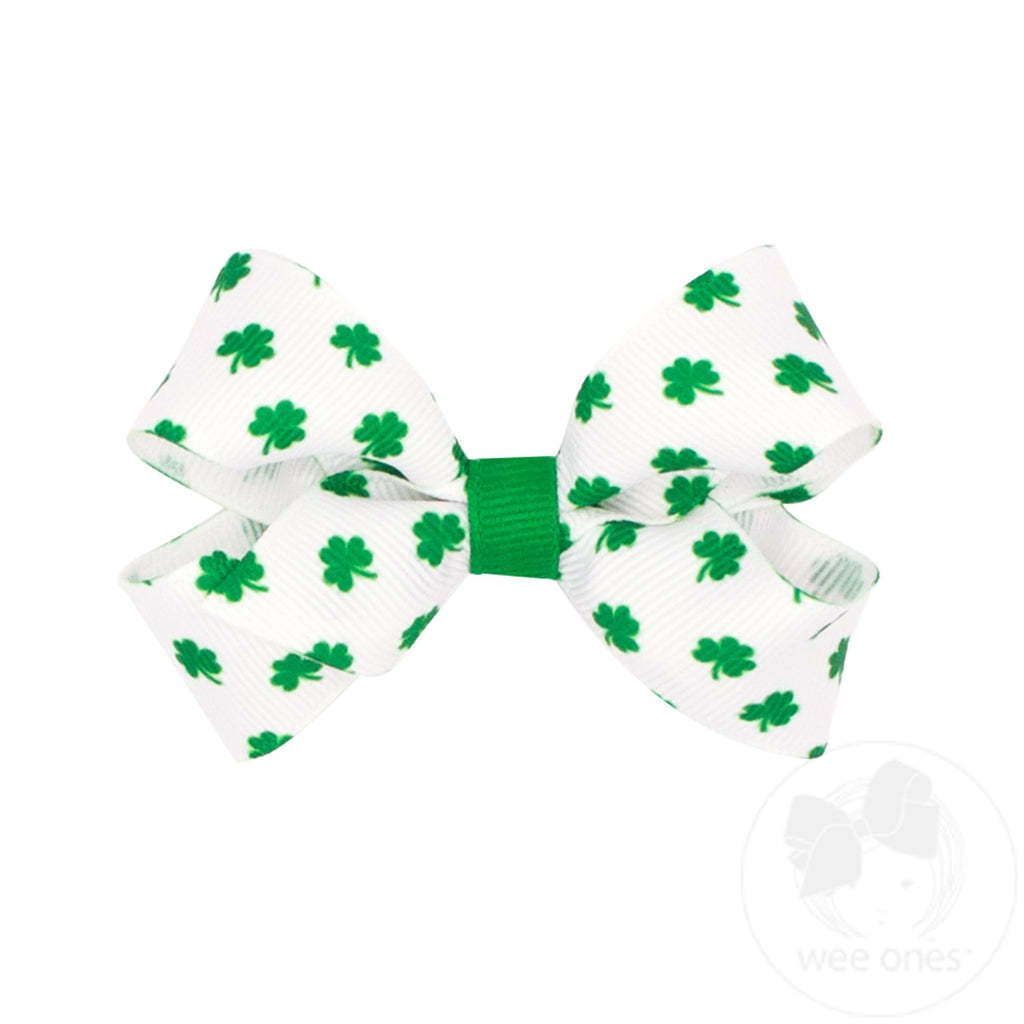 King White Shamrock Printed Grosgrain Hair Bow