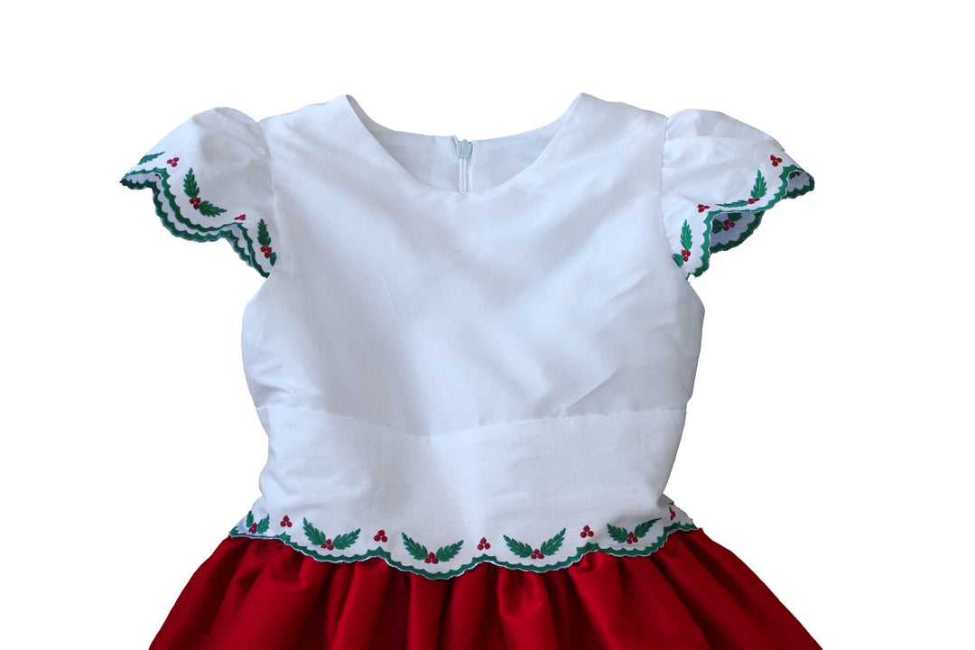 White & Red Dress with Holly Trim