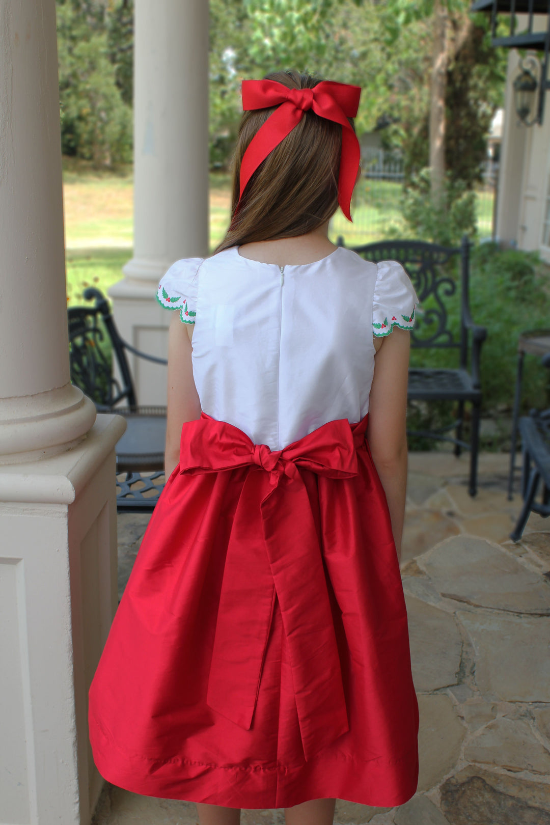 White & Red Dress with Holly Trim