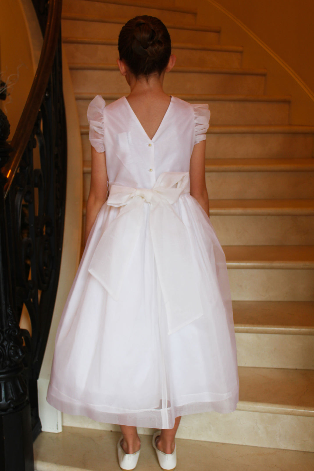 Silk Organza Dress with Flutter Sleeves
