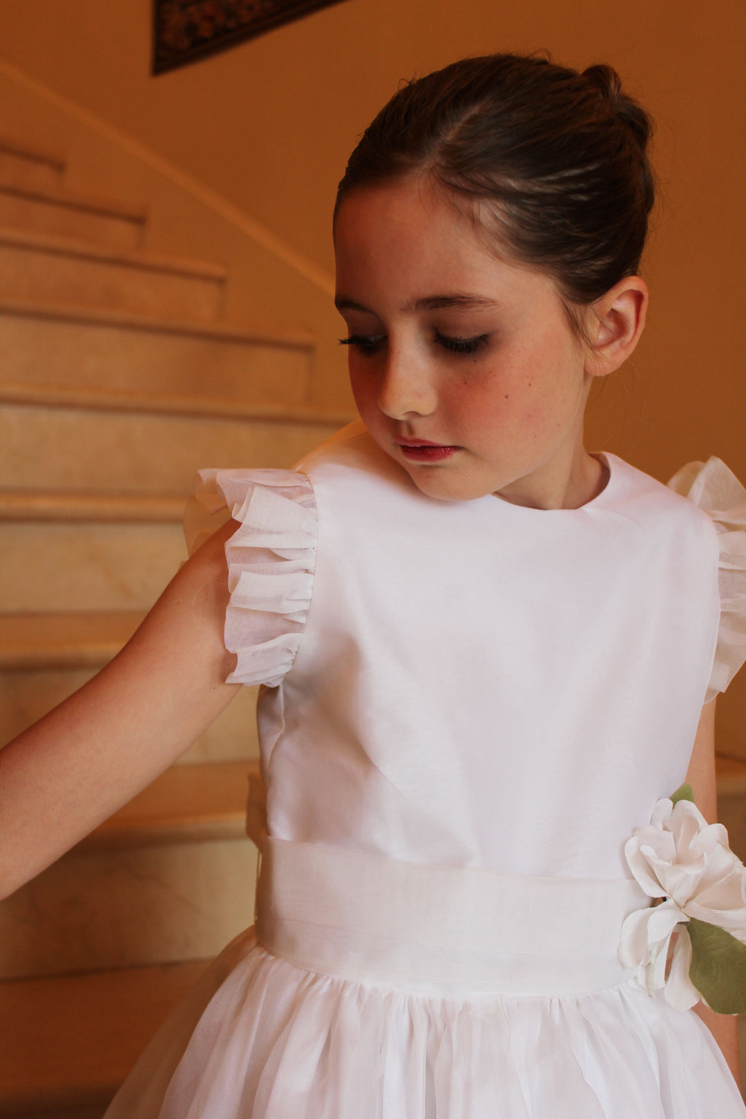 Silk Organza Dress with Flutter Sleeves