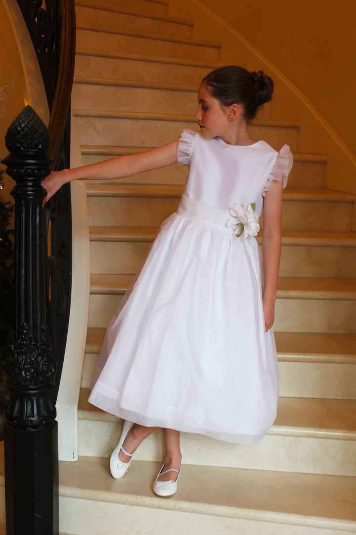 Silk Organza Dress with Flutter Sleeves