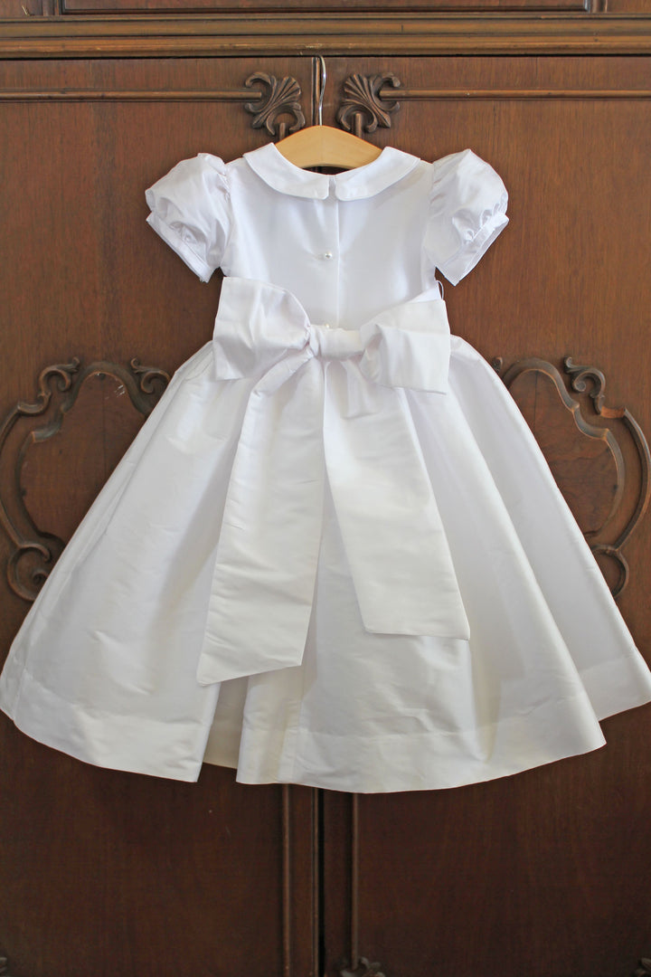 Taffeta Dress with Puff Sleeves and Sash