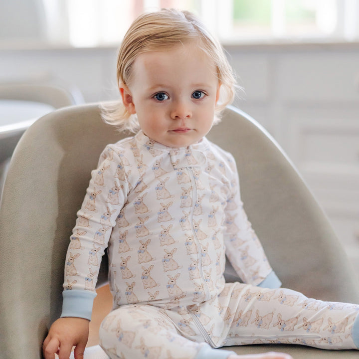 Parker Zipper Pajamas for Boys -  Easter Bunnies Blue