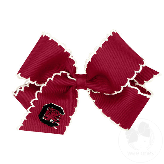 Medium Grosgrain Hair Bow with Moonstitch Edge and Embroidered Collegiate Logo