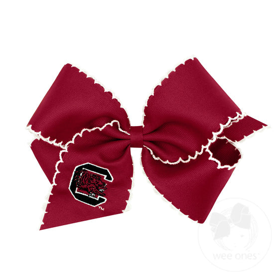 King Grosgrain Hair Bow with Moonstitch Edge and Embroidered Collegiate Logo