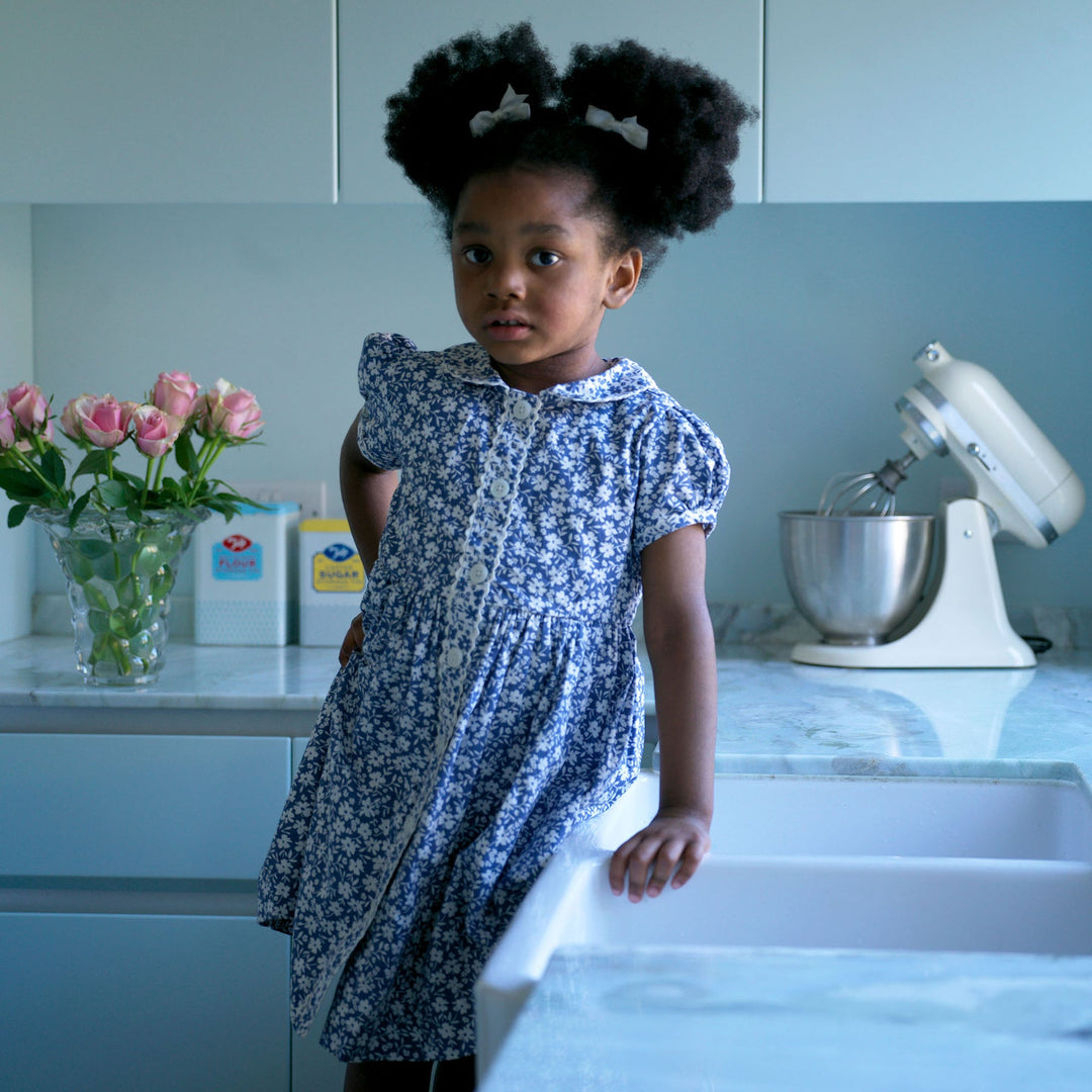 Blue Floral Button Front Dress