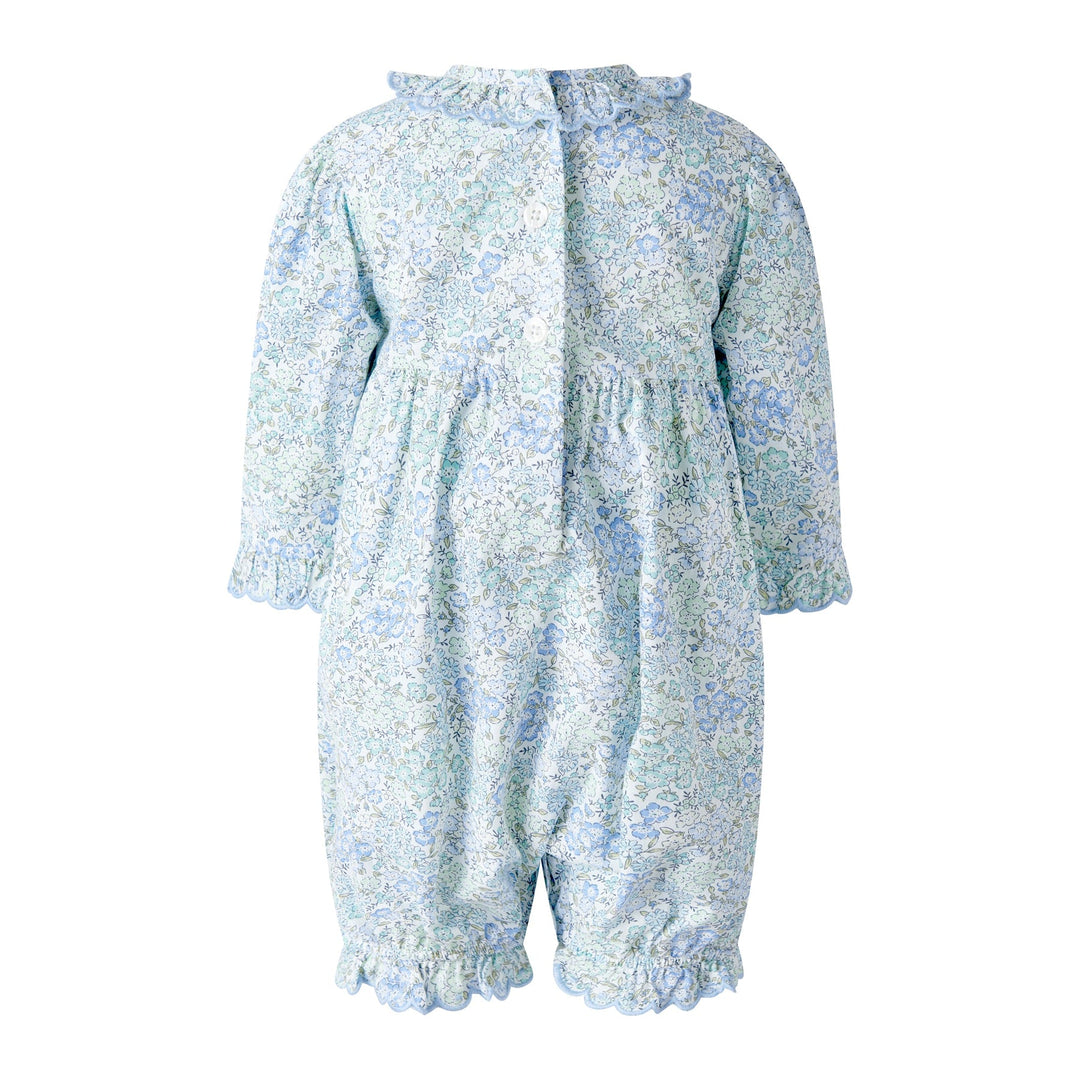 Blue Smocked Scalloped Babysuit