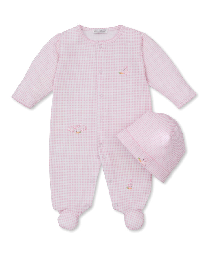 Baby Bunny Patch Pink Gingham Footie & Hat Set