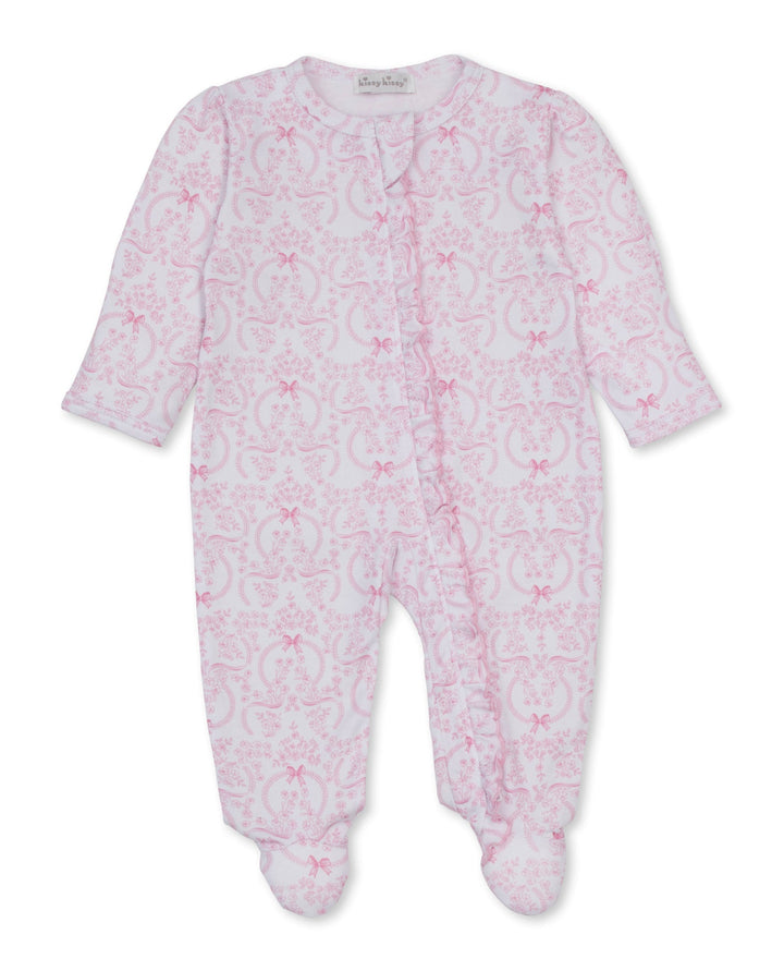 Delicate Blooming Bows Pink Zip Footie