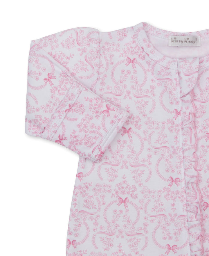 Delicate Blooming Bows Pink Zip Footie