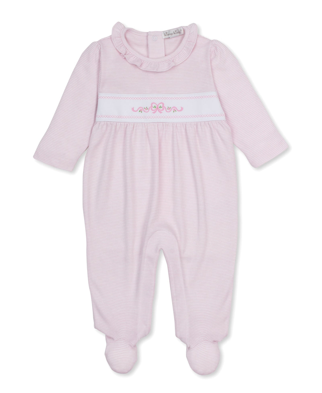 Classic Treasures Pink Stripe Bow Footie