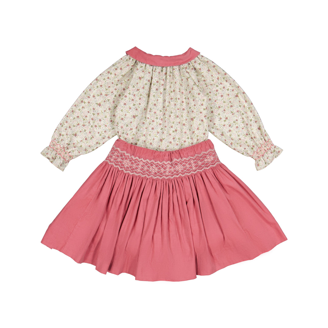 Marie Pink Floral Smocked Skirt & Blouse Set