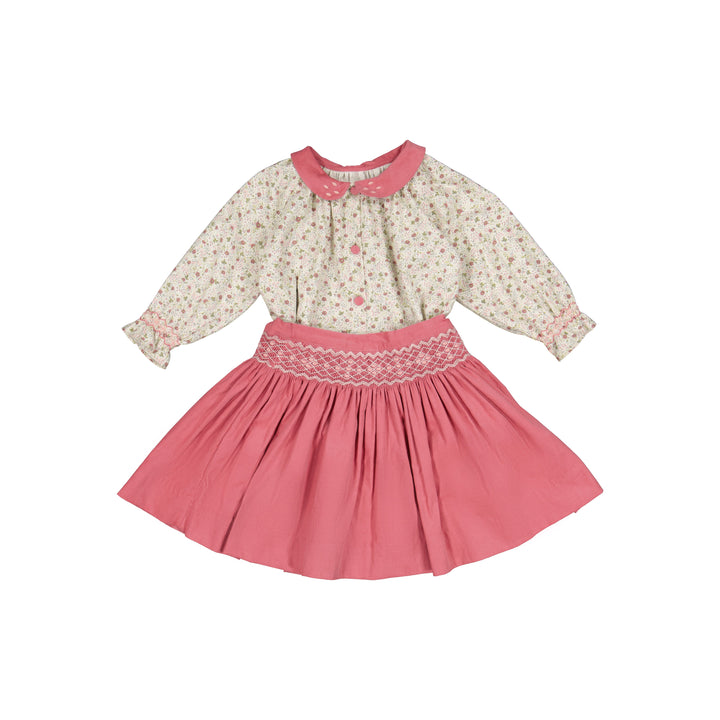 Marie Pink Floral Smocked Skirt & Blouse Set