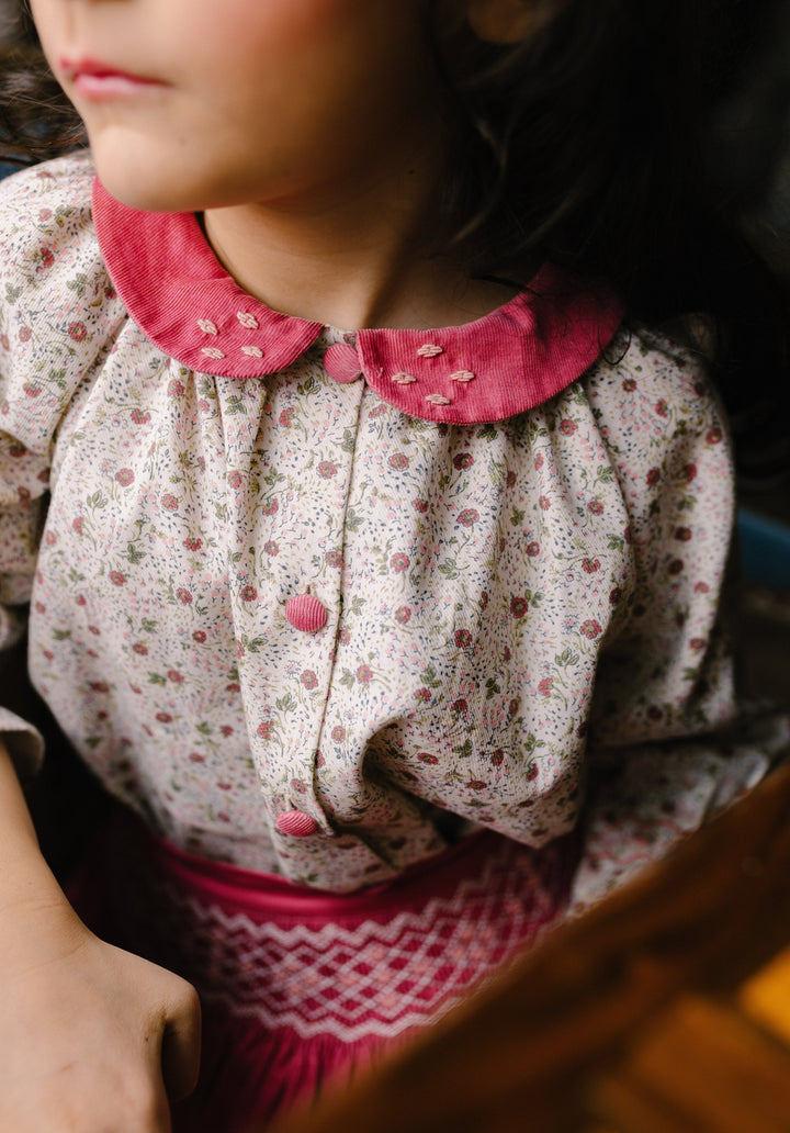 Marie Pink Floral Smocked Skirt & Blouse Set