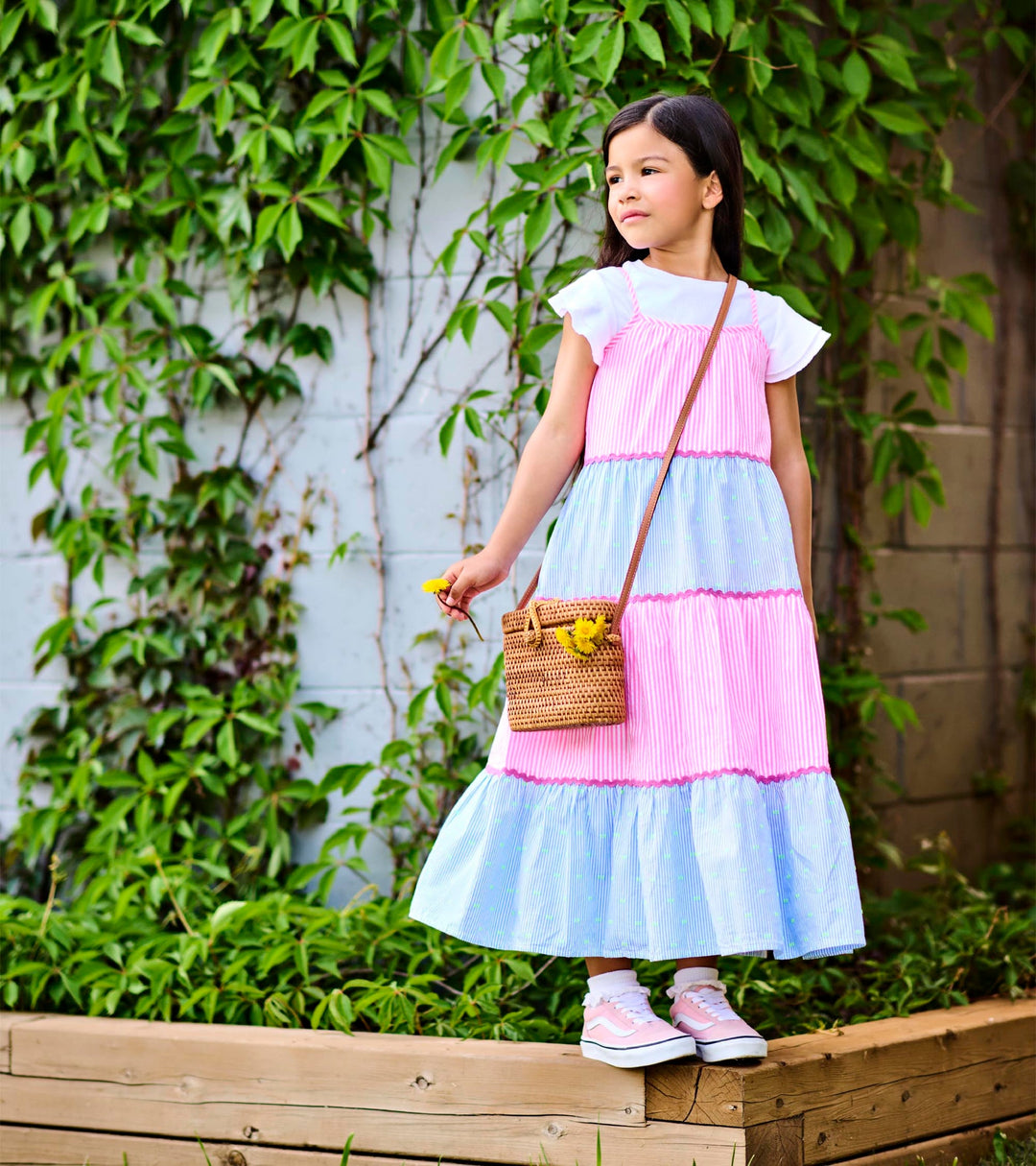 Seersucker Strappy Midi Dress