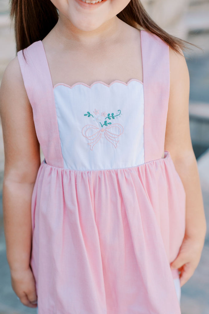 Paulette Pink Bow Pinafore