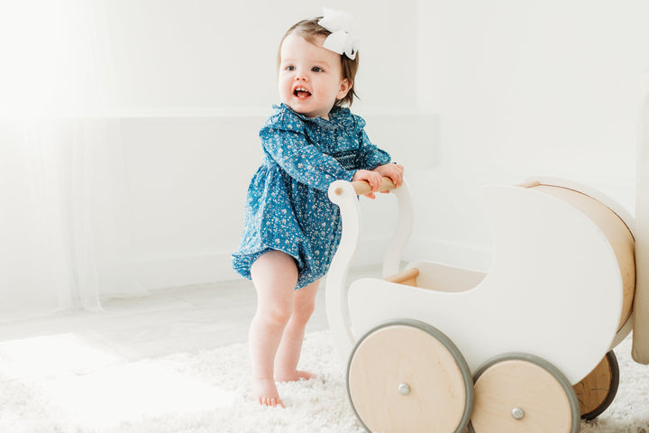 Claire Blue Floral Smocked Bubble