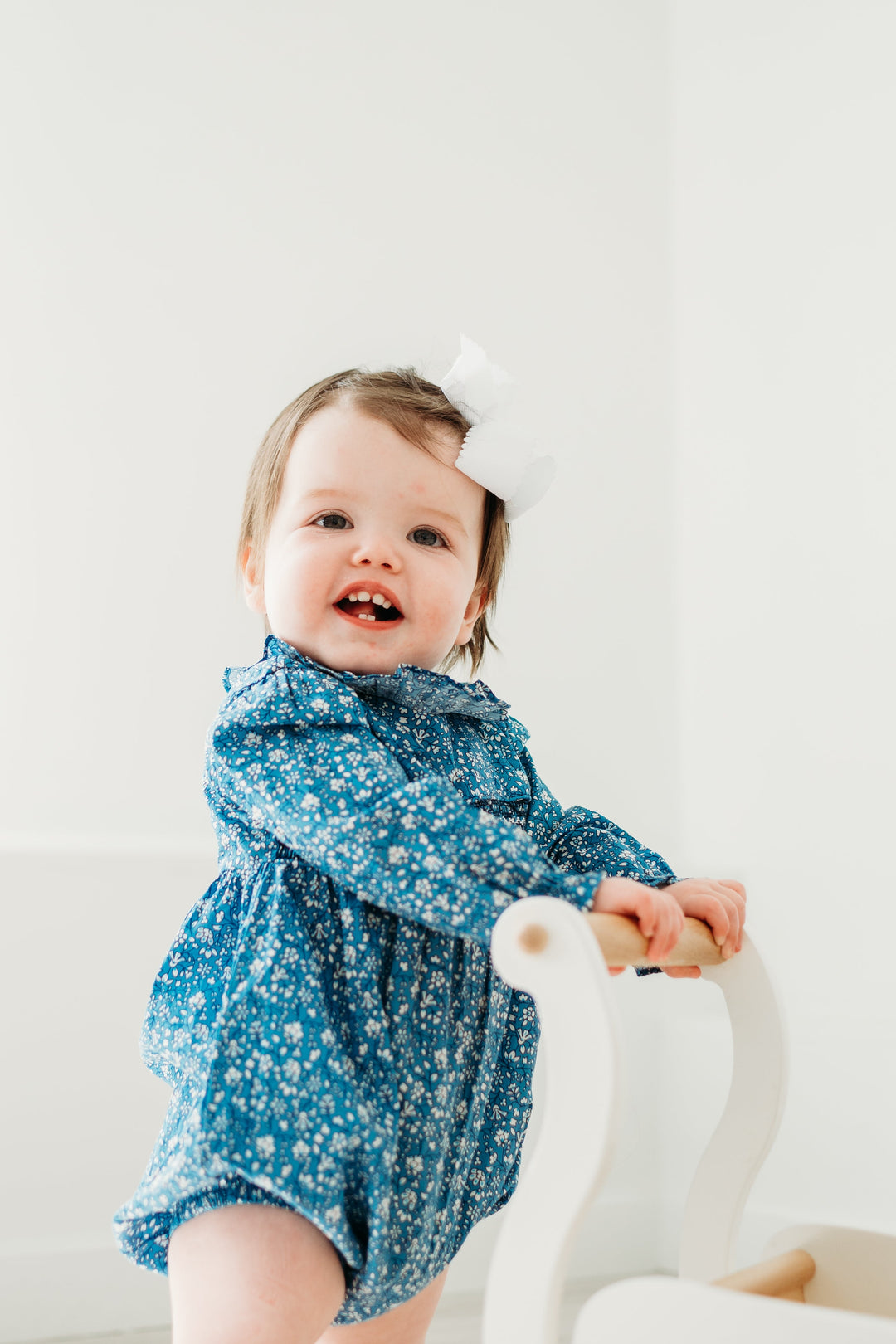 Claire Blue Floral Smocked Bubble