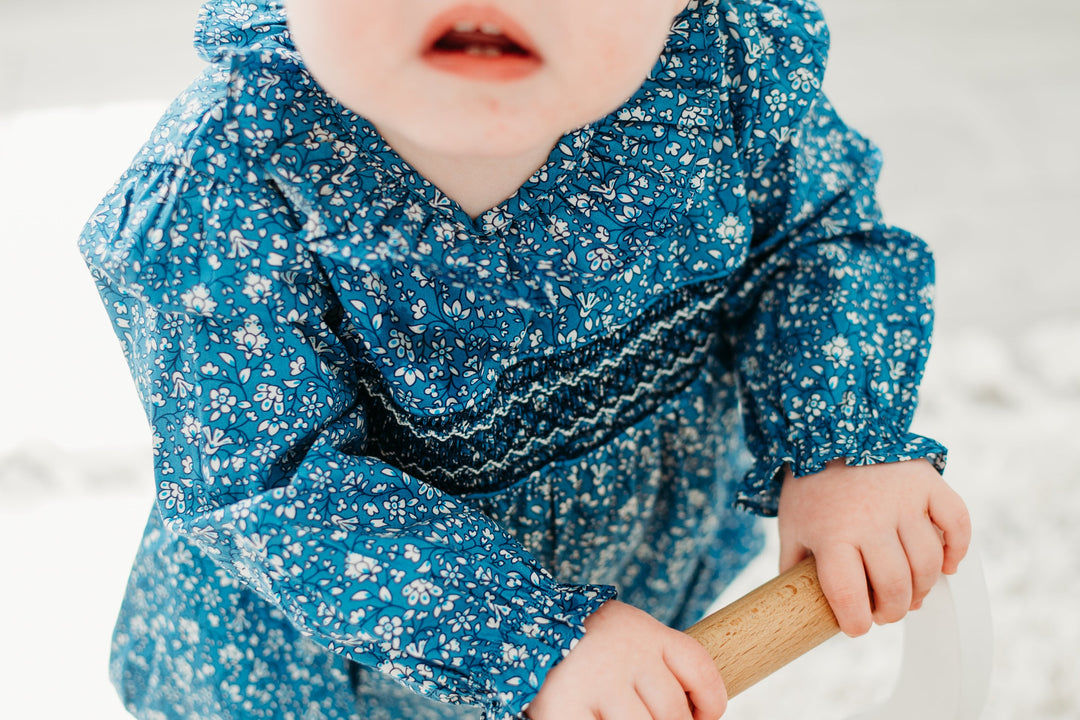 Claire Blue Floral Smocked Bubble