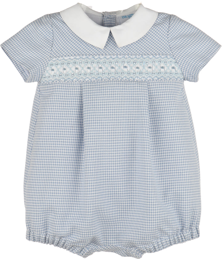 Checks Smocked Boy Bubble - Blue