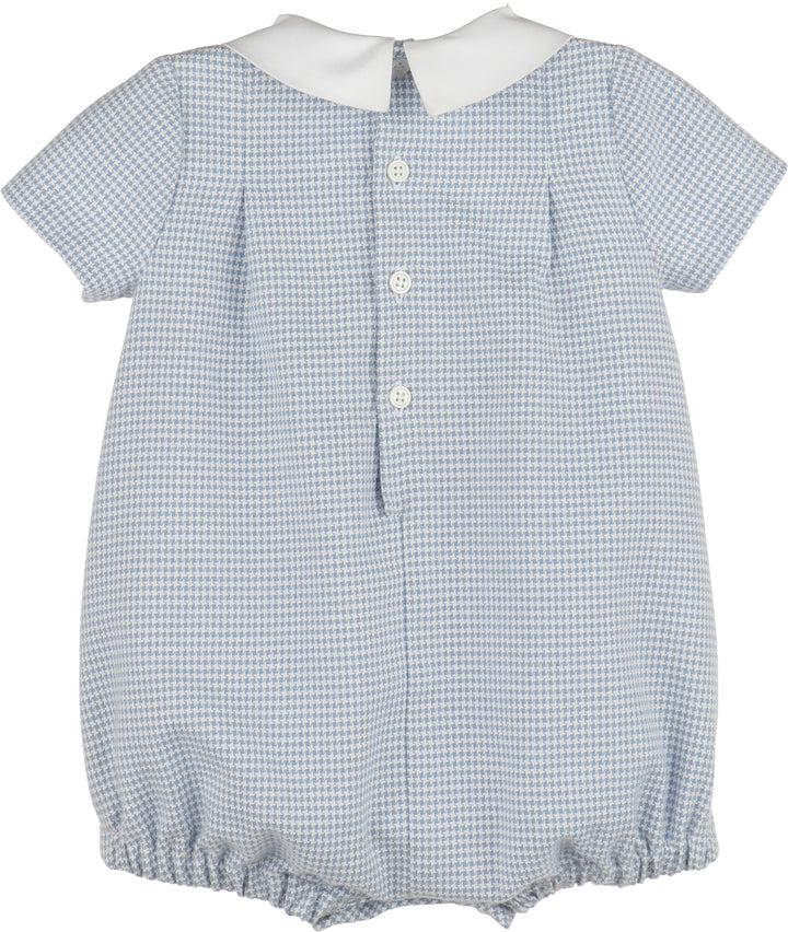 Checks Smocked Boy Bubble - Blue