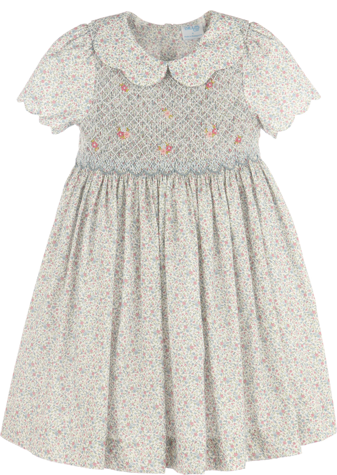Fall Blossom Smocked Dress - Blue