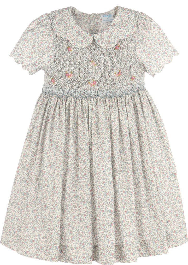 Fall Blossom Smocked Dress - Blue