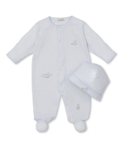 Baby Bunny Patch Blue Gingham Footie & Hat Set