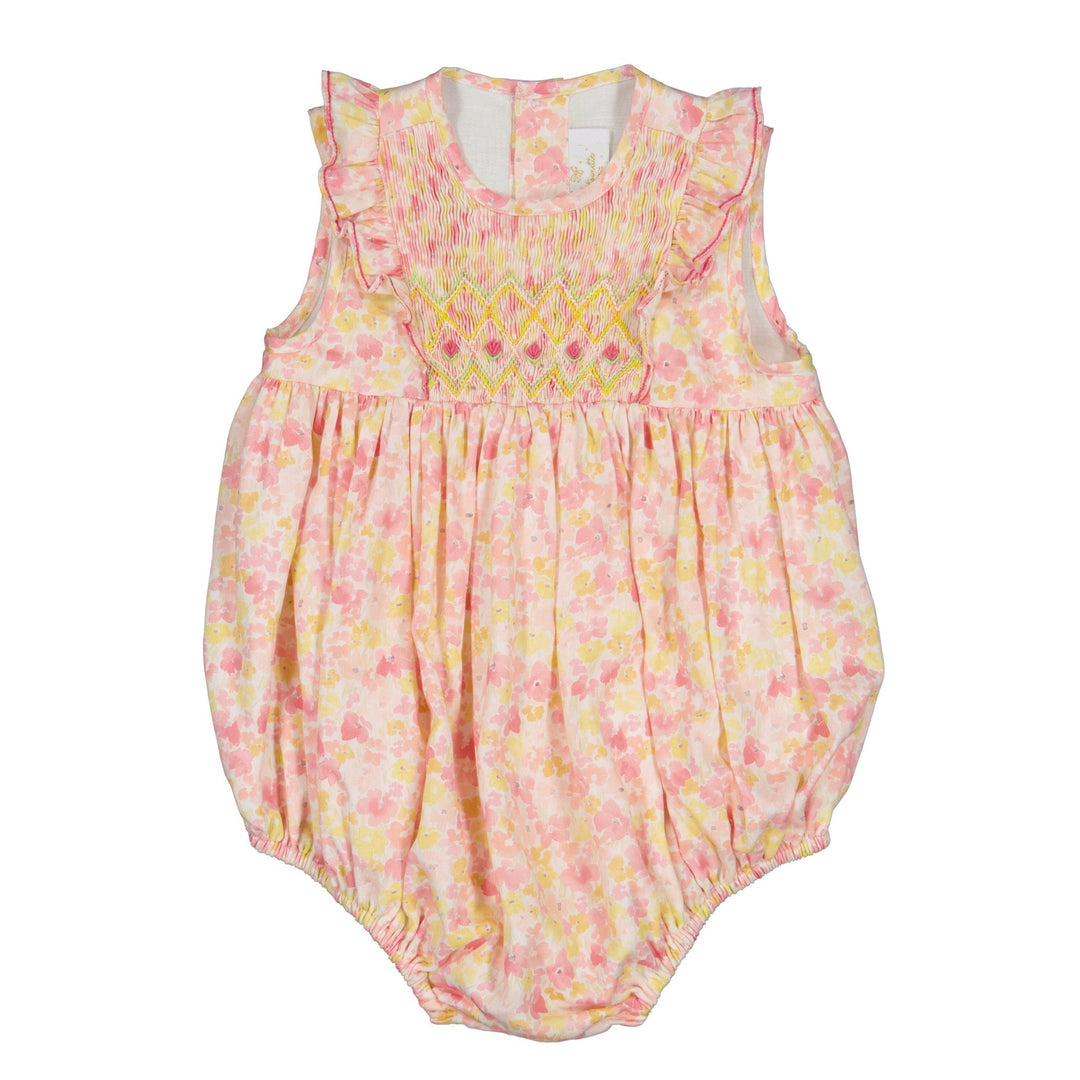 Iris Bubble Floral Smocked Bubble - Pink