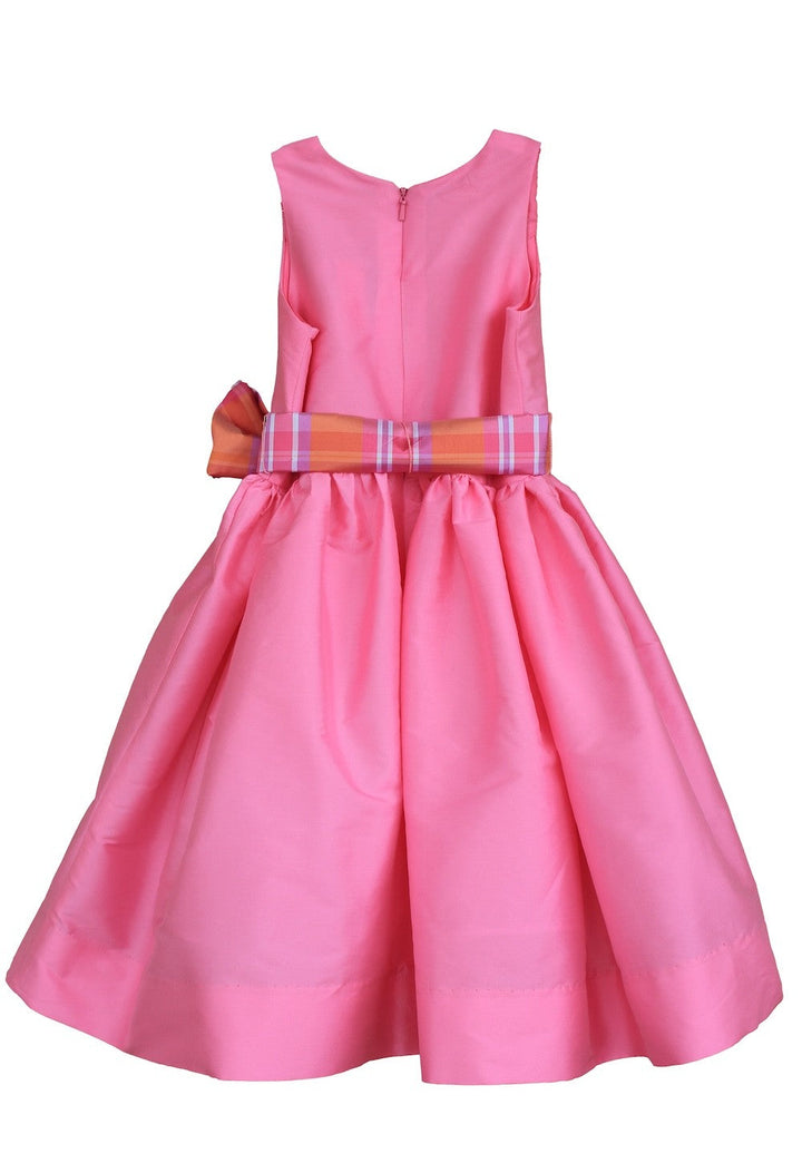 Candy Pink Dress with Plaid Sash