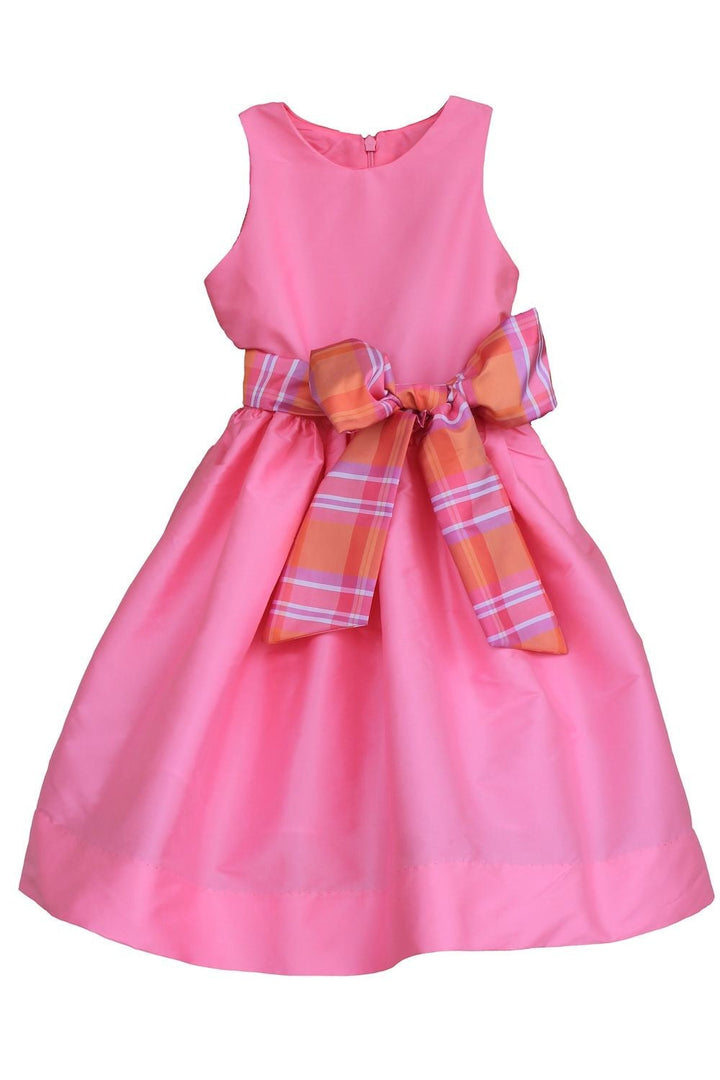 Candy Pink Dress with Plaid Sash