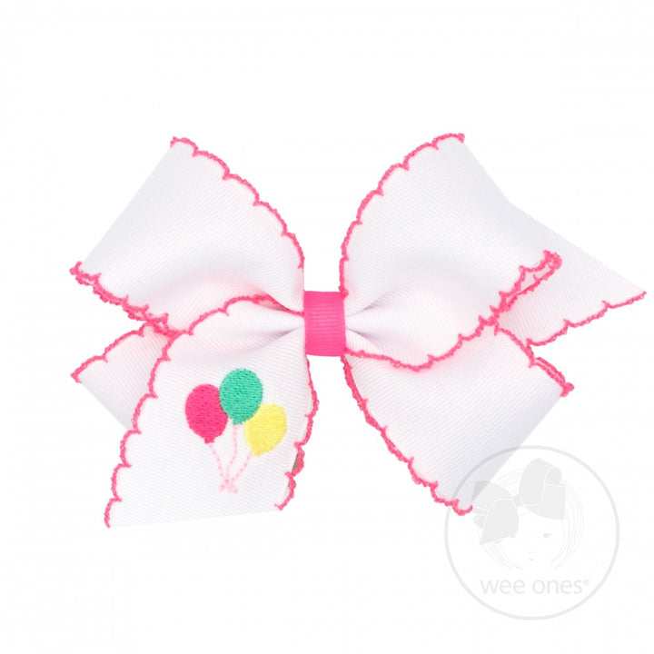 Wee Ones Moonstitch Bow with Embroidered Balloons & Presents